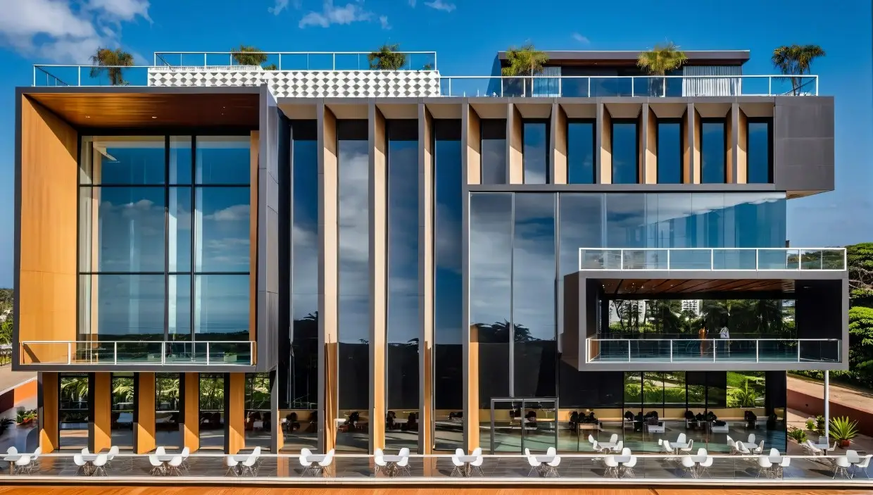 Glass-Fin Commercial Building: 3D render of a modern commercial building design in Nepal, image 1 of 4