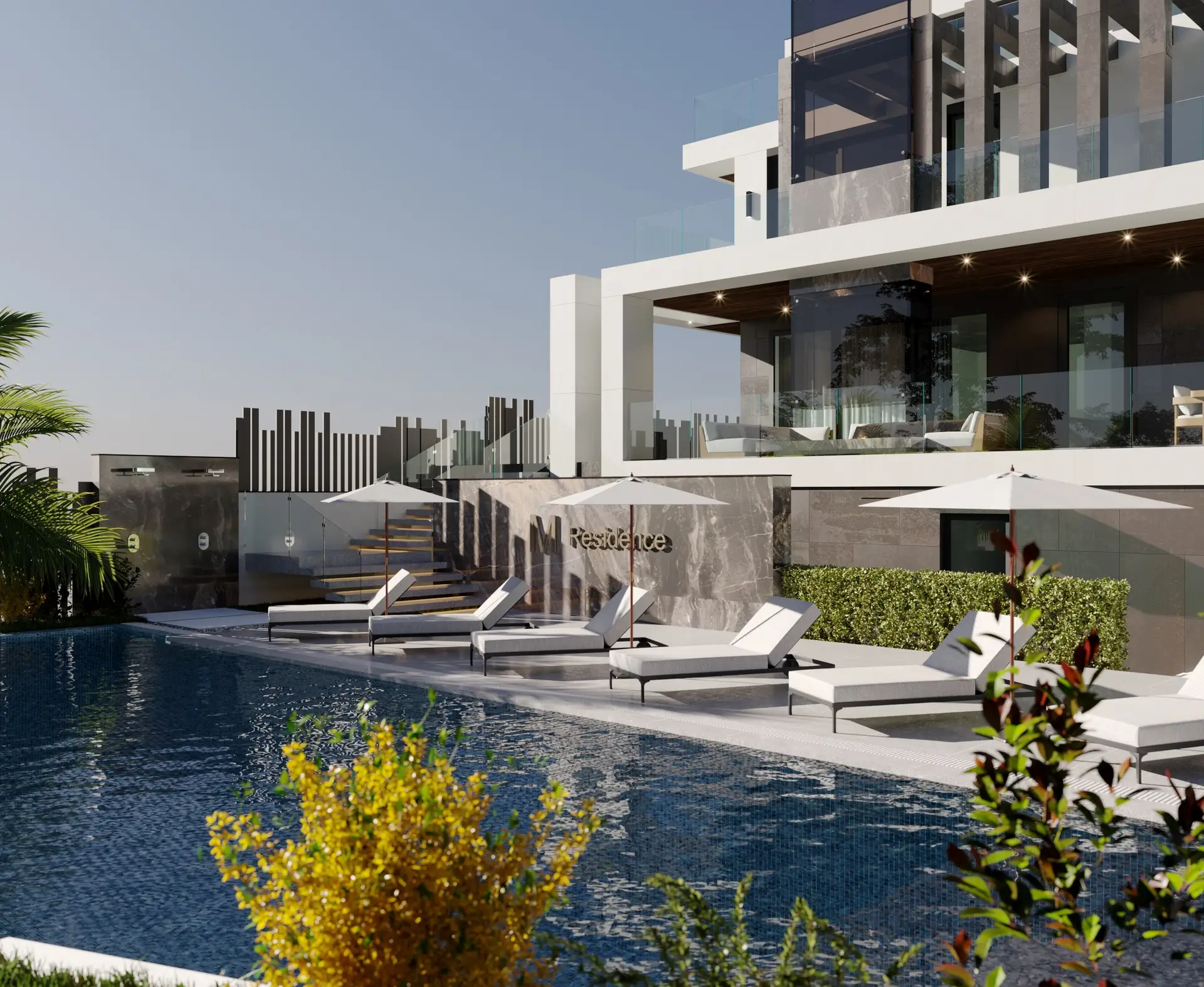 Modern Villa with Pool: Concept design of a modern villa with terraces and a swimming pool in Nepal, image 1 of 6