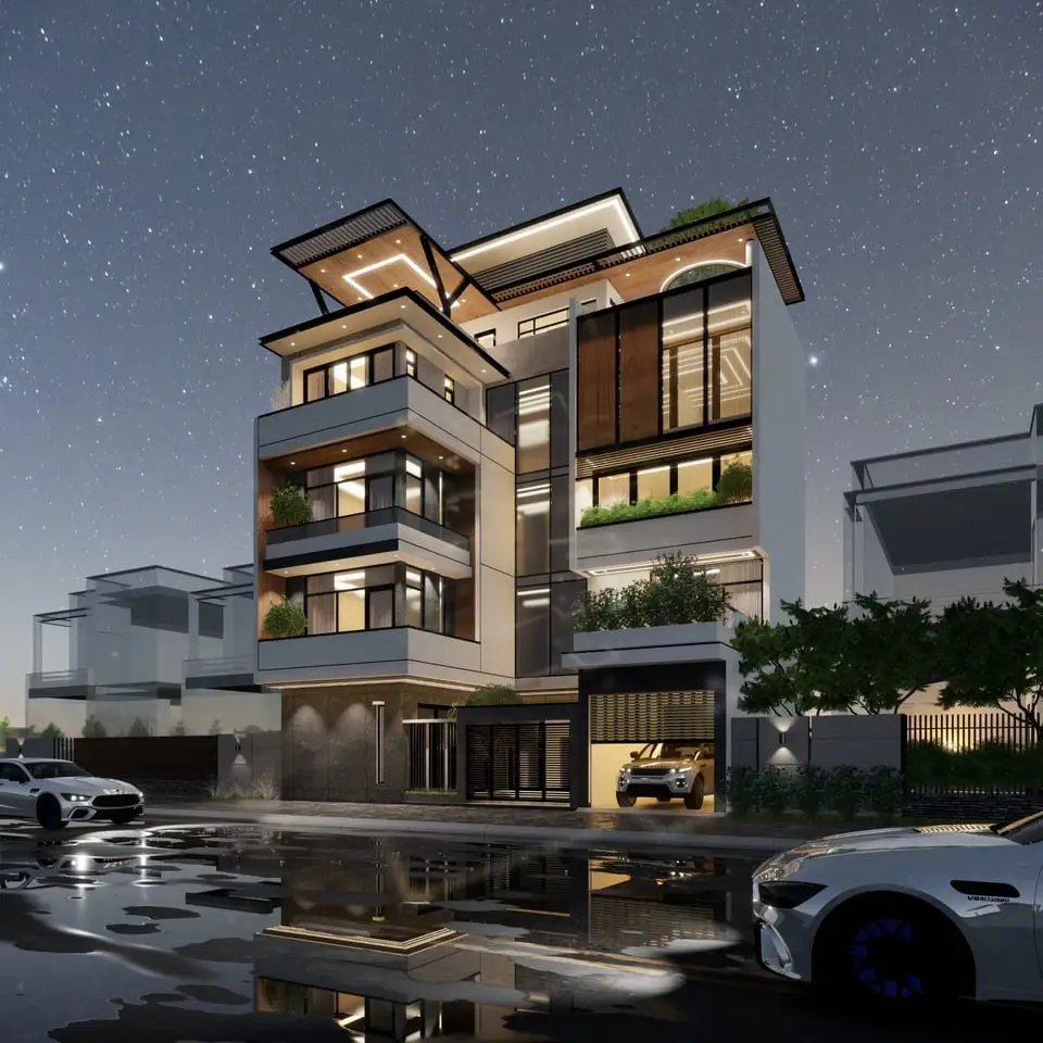 Contemporary Family Home: Modern house design in Nepal with timber and glass facade, image 2 of 2