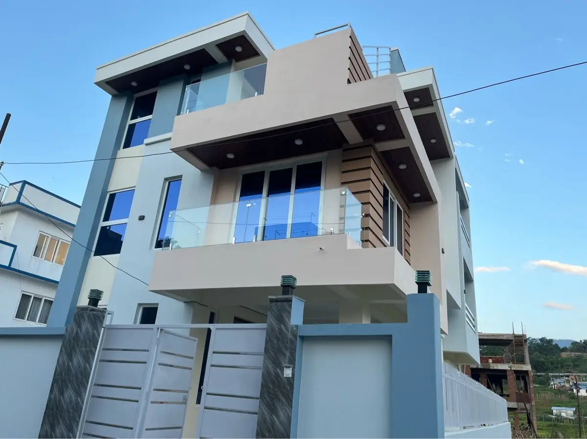 Modern Timber-Accent Home: Completed modern house with timber accents in Nepal, image 2 of 3