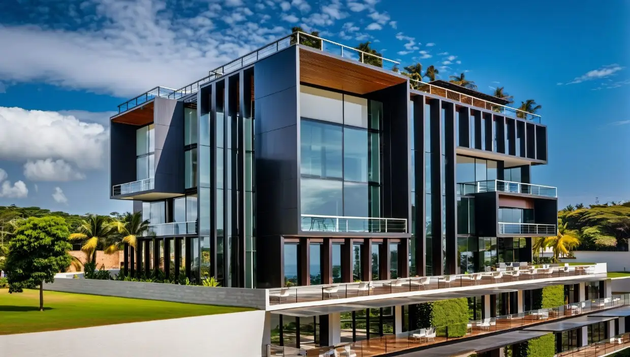 Glass-Fin Commercial Building: 3D render of a modern commercial building design in Nepal, image 4 of 4