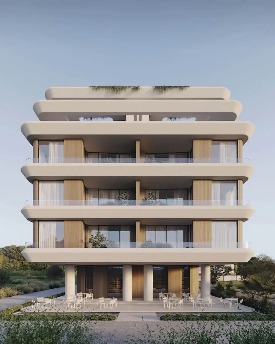 Terraced Apartment Building: 3D render of a terraced residential building design, image 4 of 4