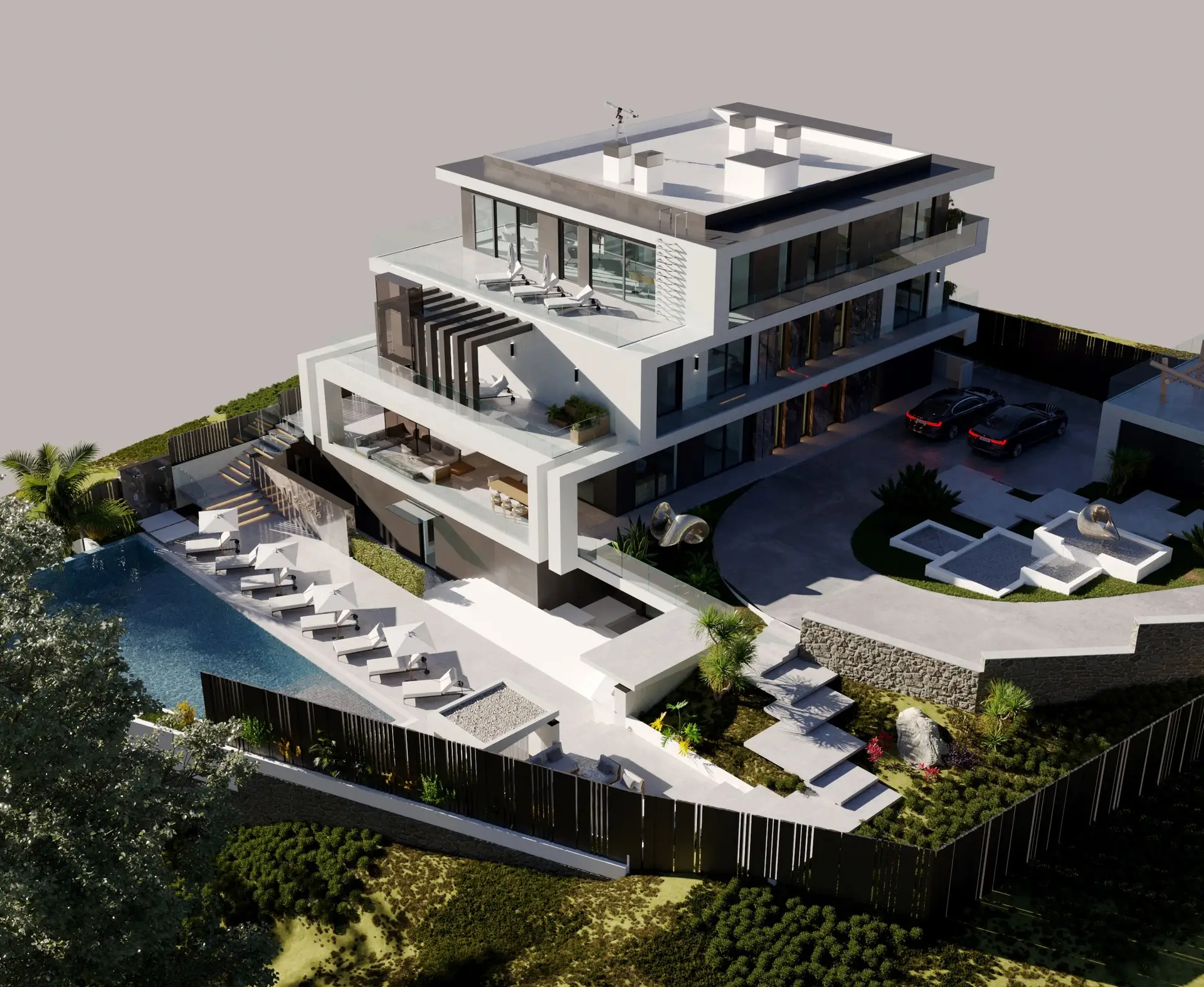 Modern Villa with Pool: Concept design of a modern villa with terraces and a swimming pool in Nepal, image 6 of 6